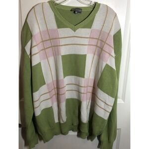 Hickey Freeman Mens Sweater 2XL Green Check Golf Collegiate Academic Career